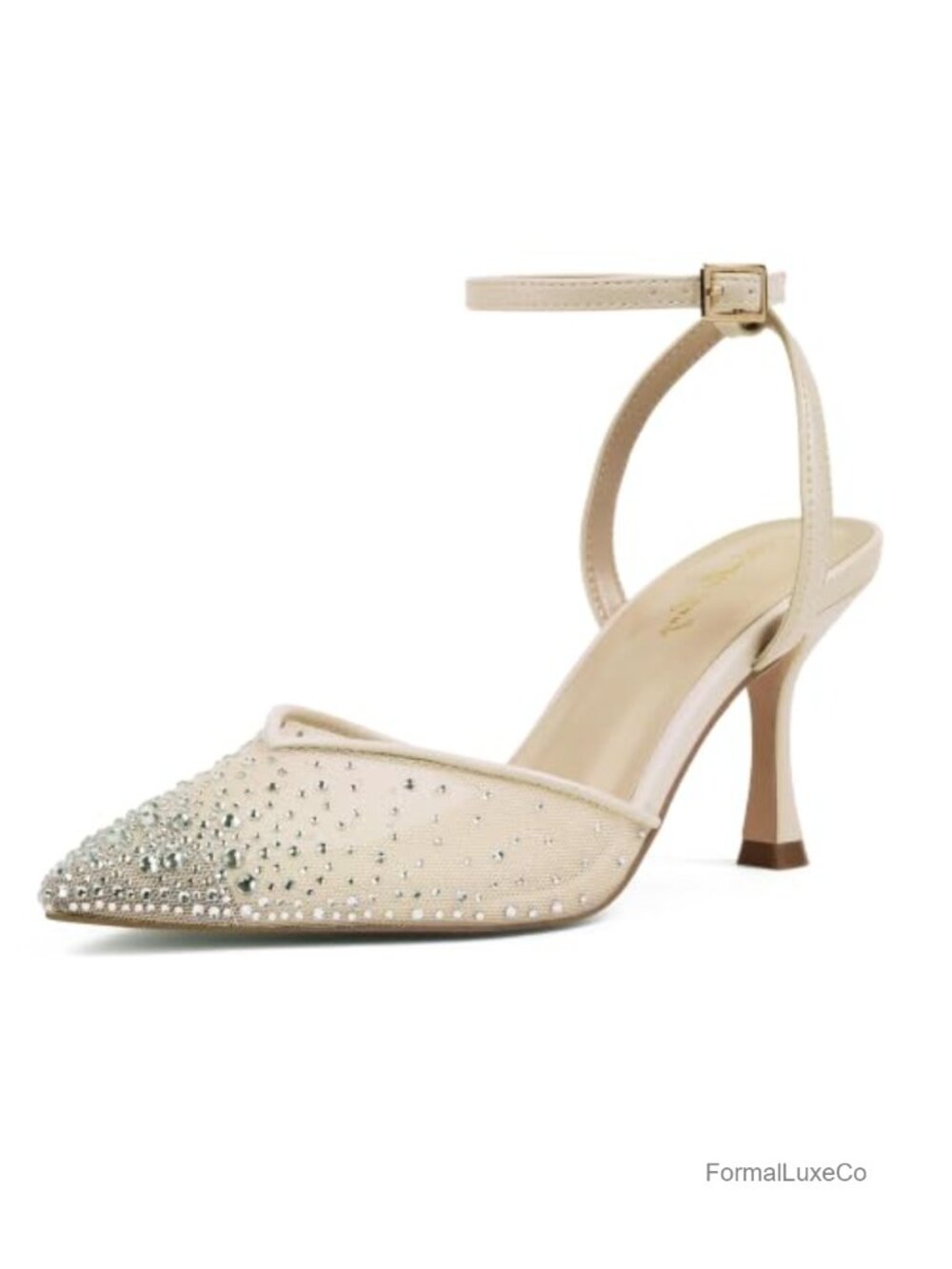 Women's Pointed Closed Toe Pumps 3 Inch High Heel Mesh Rhinestone Ankle Strap